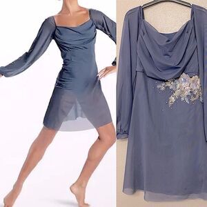 Weissman Balera solo custom Dance costume blue Mesh Poet Sleeve Dress 16384 MA